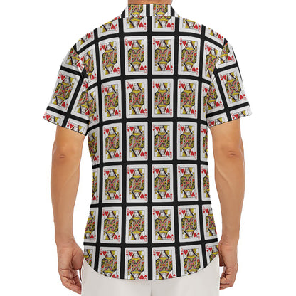Queen Of Hearts Pattern Print Men's Deep V-Neck Shirt