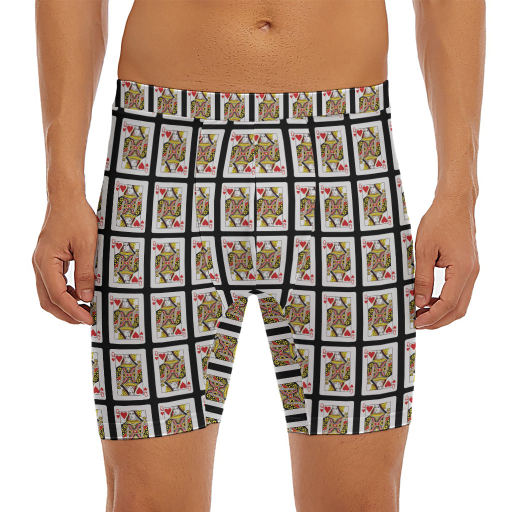 Queen Of Hearts Pattern Print Men's Long Boxer Briefs