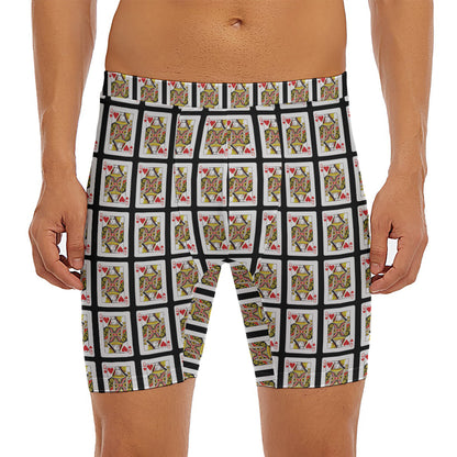 Queen Of Hearts Pattern Print Men's Long Boxer Briefs