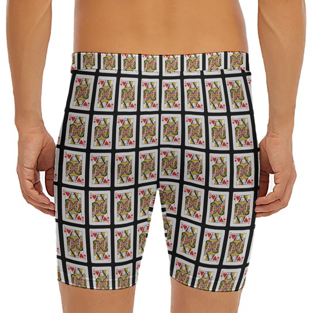 Queen Of Hearts Pattern Print Men's Long Boxer Briefs