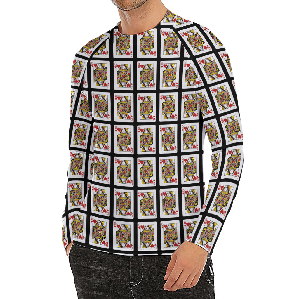 Queen Of Hearts Pattern Print Men's Long Sleeve Rash Guard