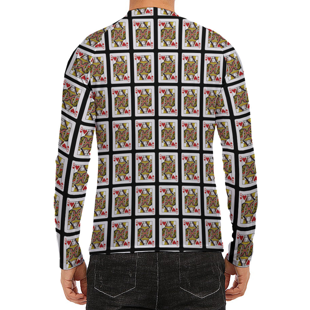 Queen Of Hearts Pattern Print Men's Long Sleeve Rash Guard