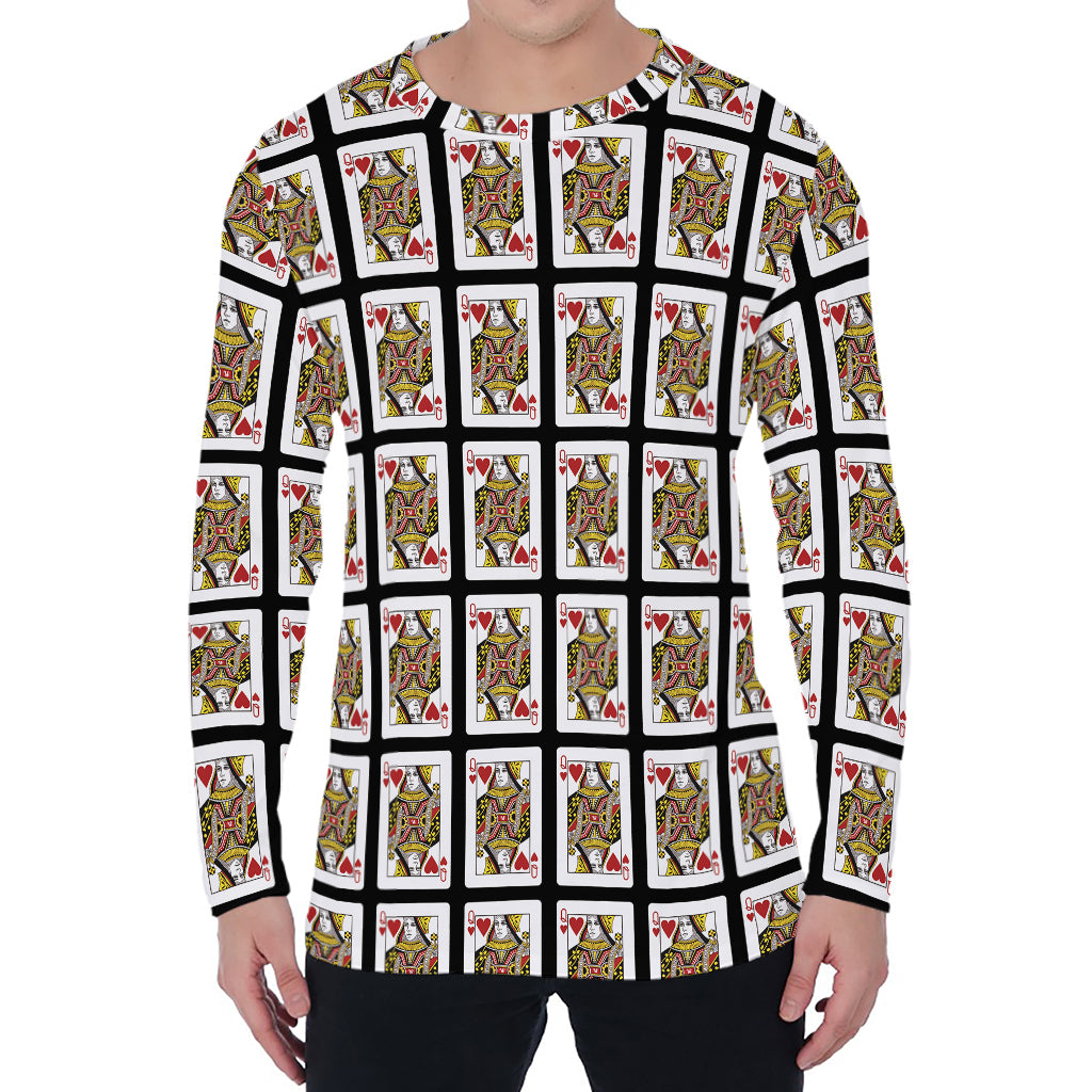 Queen Of Hearts Pattern Print Men's Long Sleeve T-Shirt