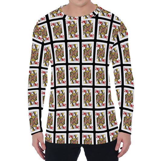 Queen Of Hearts Pattern Print Men's Long Sleeve T-Shirt