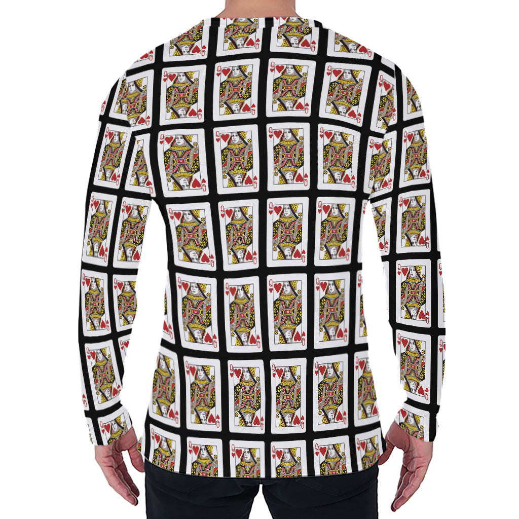 Queen Of Hearts Pattern Print Men's Long Sleeve T-Shirt