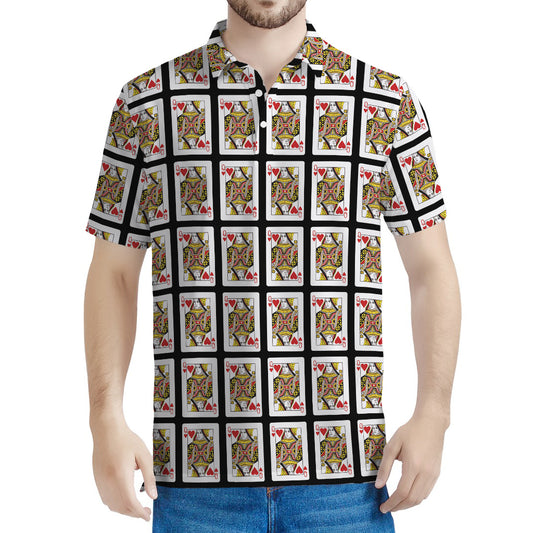 Queen Of Hearts Pattern Print Men's Polo Shirt