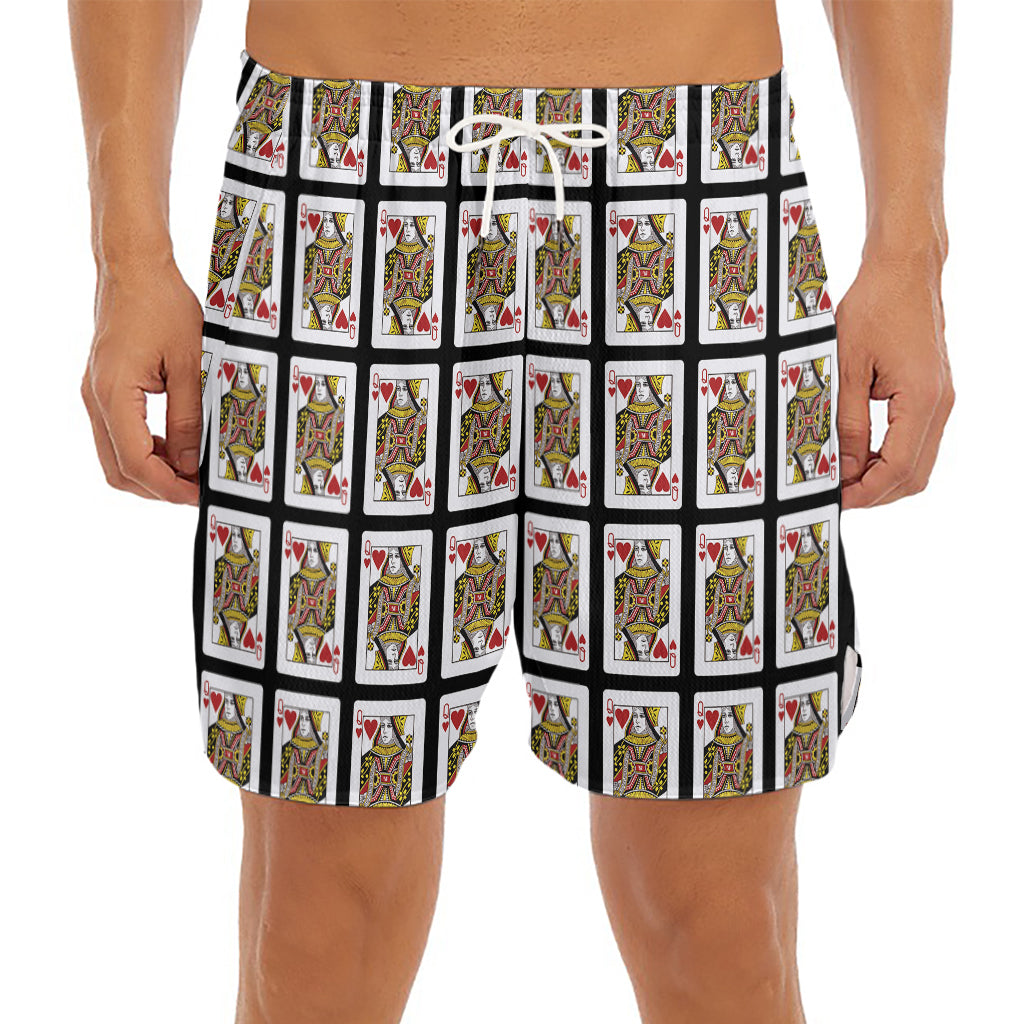 Queen Of Hearts Pattern Print Men's Split Running Shorts
