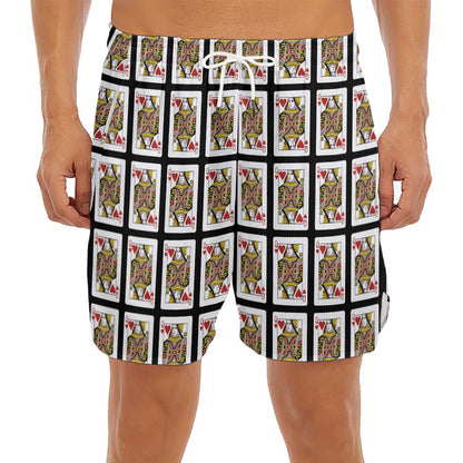 Queen Of Hearts Pattern Print Men's Split Running Shorts