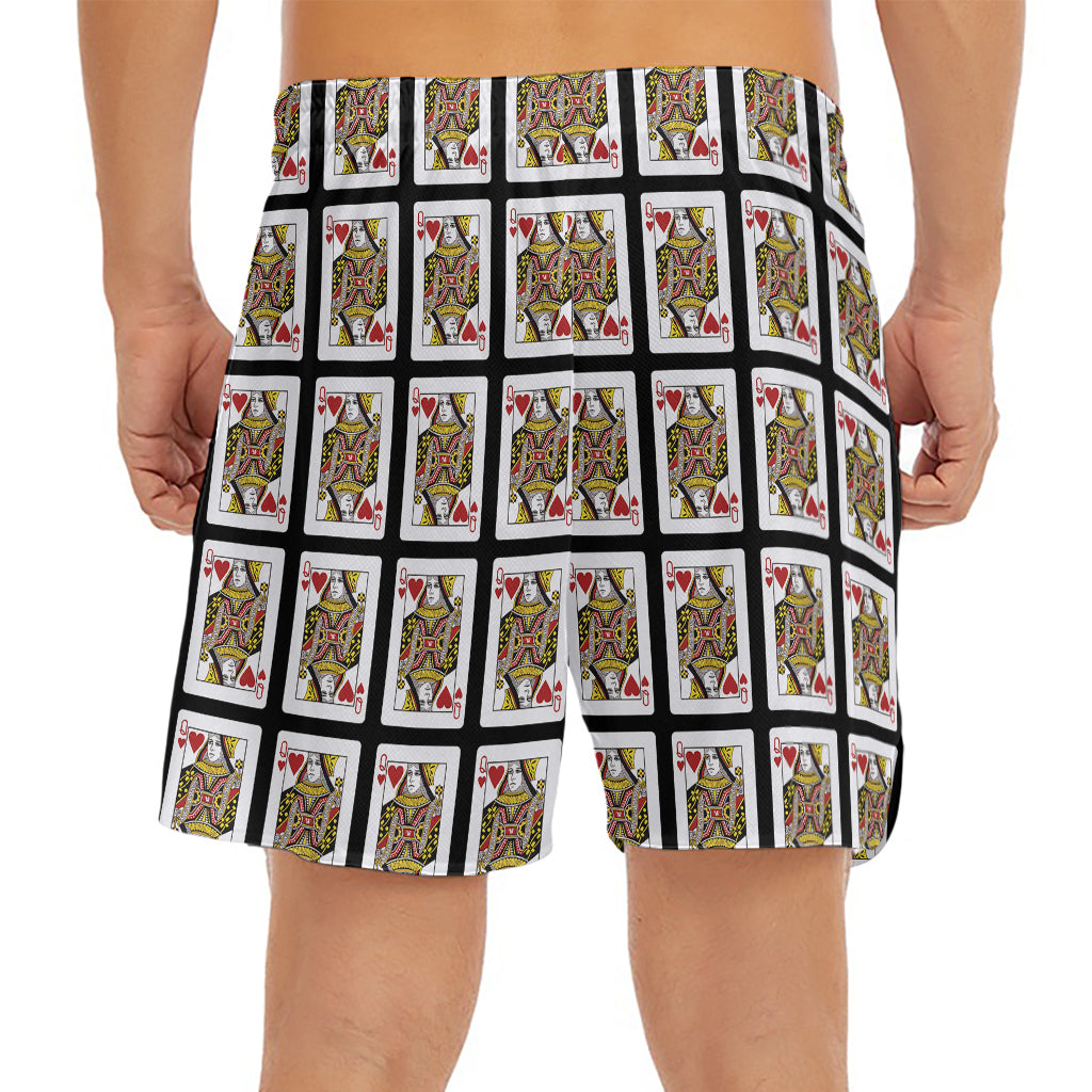 Queen Of Hearts Pattern Print Men's Split Running Shorts