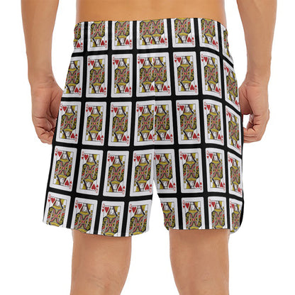 Queen Of Hearts Pattern Print Men's Split Running Shorts