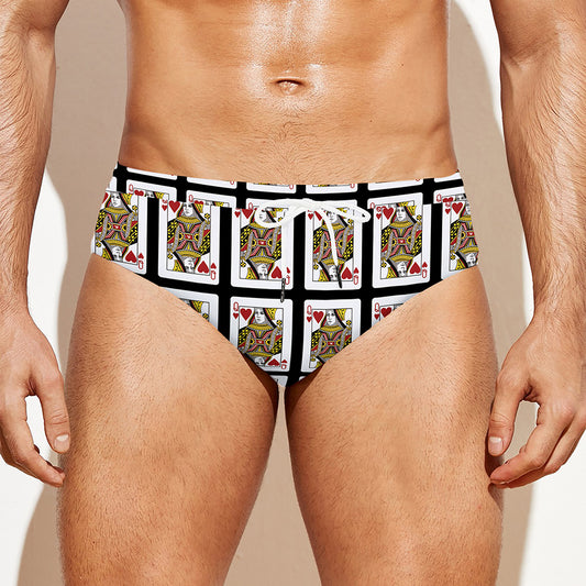 Queen Of Hearts Pattern Print Men's Swim Briefs