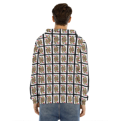 Queen Of Hearts Pattern Print Men's Velvet Pullover Hoodie