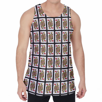 Queen Of Hearts Pattern Print Men's Velvet Tank Top