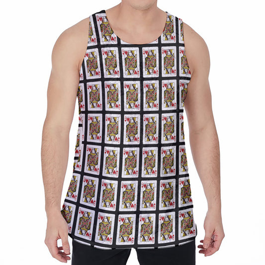 Queen Of Hearts Pattern Print Men's Velvet Tank Top