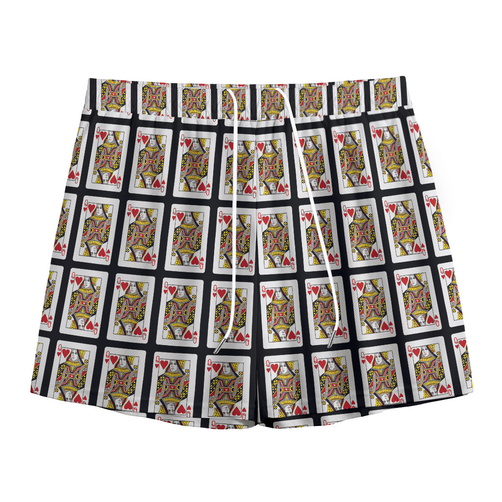Queen Of Hearts Pattern Print Mesh Shorts