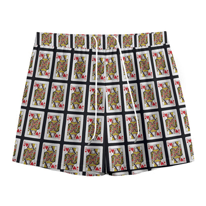 Queen Of Hearts Pattern Print Mesh Shorts