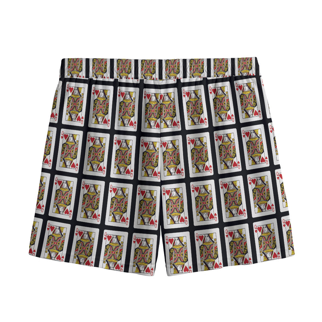 Queen Of Hearts Pattern Print Mesh Shorts