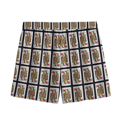 Queen Of Hearts Pattern Print Mesh Shorts