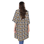 Queen Of Hearts Pattern Print Open Front Beach Cover Up