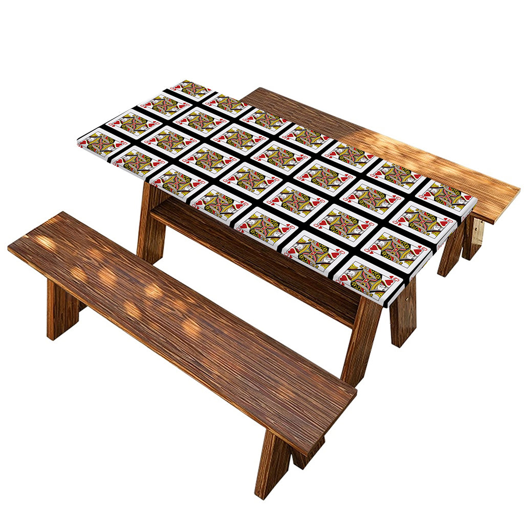 Queen Of Hearts Pattern Print Picnic Table Cover
