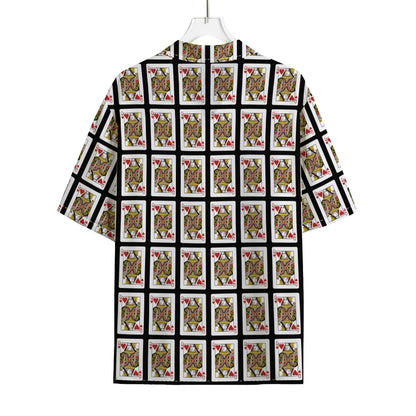 Queen Of Hearts Pattern Print Rayon Hawaiian Shirt
