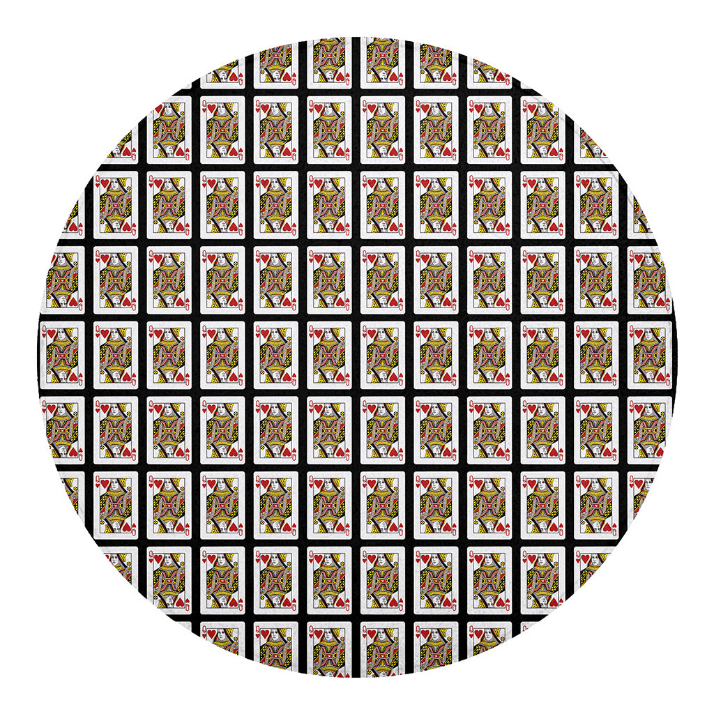 Queen Of Hearts Pattern Print Round Blanket