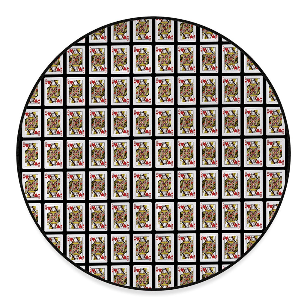 Queen Of Hearts Pattern Print Round Floor Mat