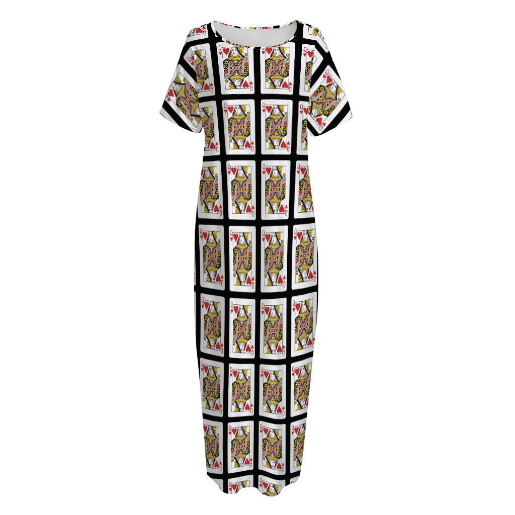 Queen Of Hearts Pattern Print Short Sleeve Long Nightdress
