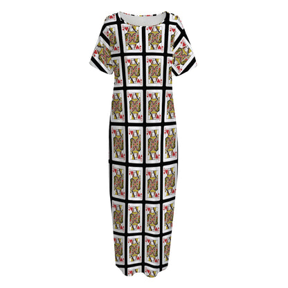 Queen Of Hearts Pattern Print Short Sleeve Long Nightdress