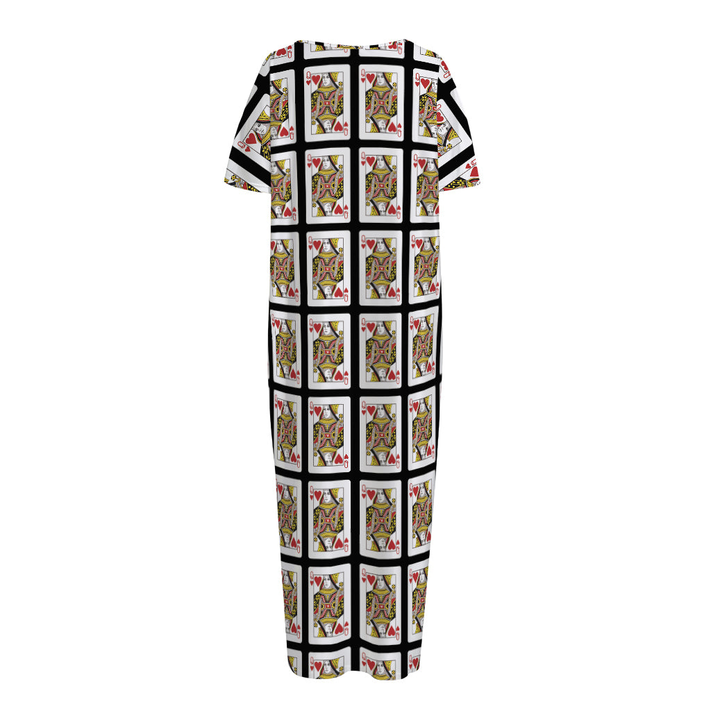 Queen Of Hearts Pattern Print Short Sleeve Long Nightdress