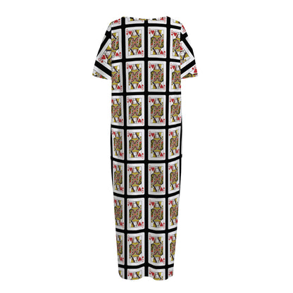 Queen Of Hearts Pattern Print Short Sleeve Long Nightdress