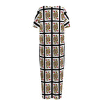 Queen Of Hearts Pattern Print Short Sleeve Long Nightdress