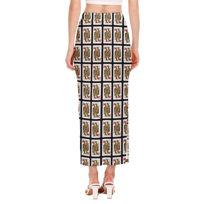 Queen Of Hearts Pattern Print Side Slit Maxi Skirt