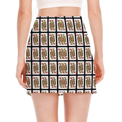Queen Of Hearts Pattern Print Side Slit Mini Skirt