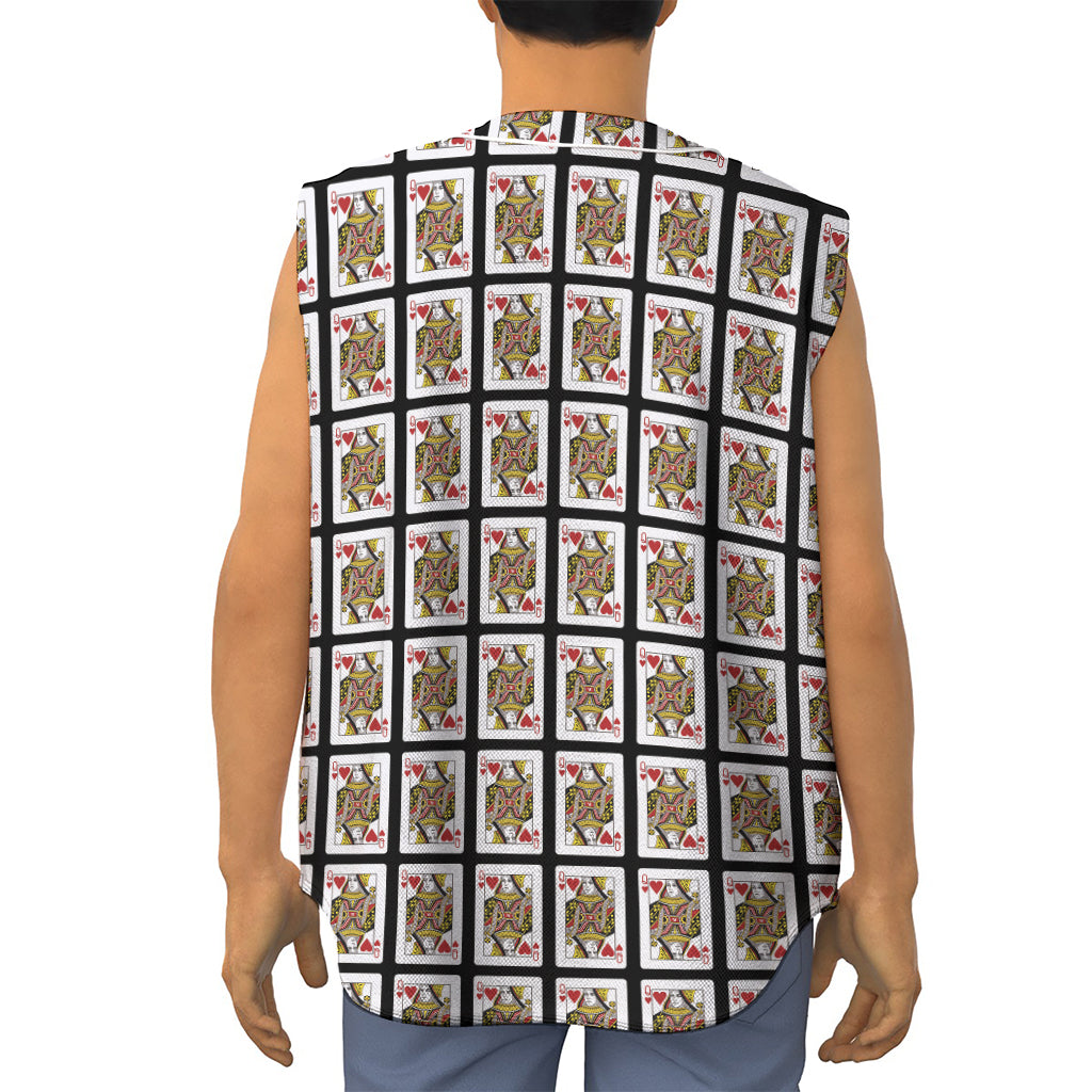 Queen Of Hearts Pattern Print Sleeveless Baseball Jersey