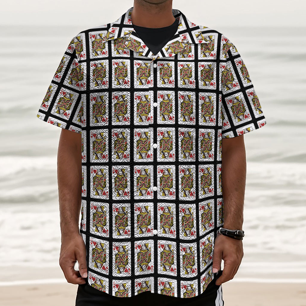 Queen Of Hearts Pattern Print Textured Short Sleeve Shirt