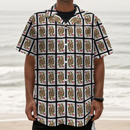 Queen Of Hearts Pattern Print Textured Short Sleeve Shirt