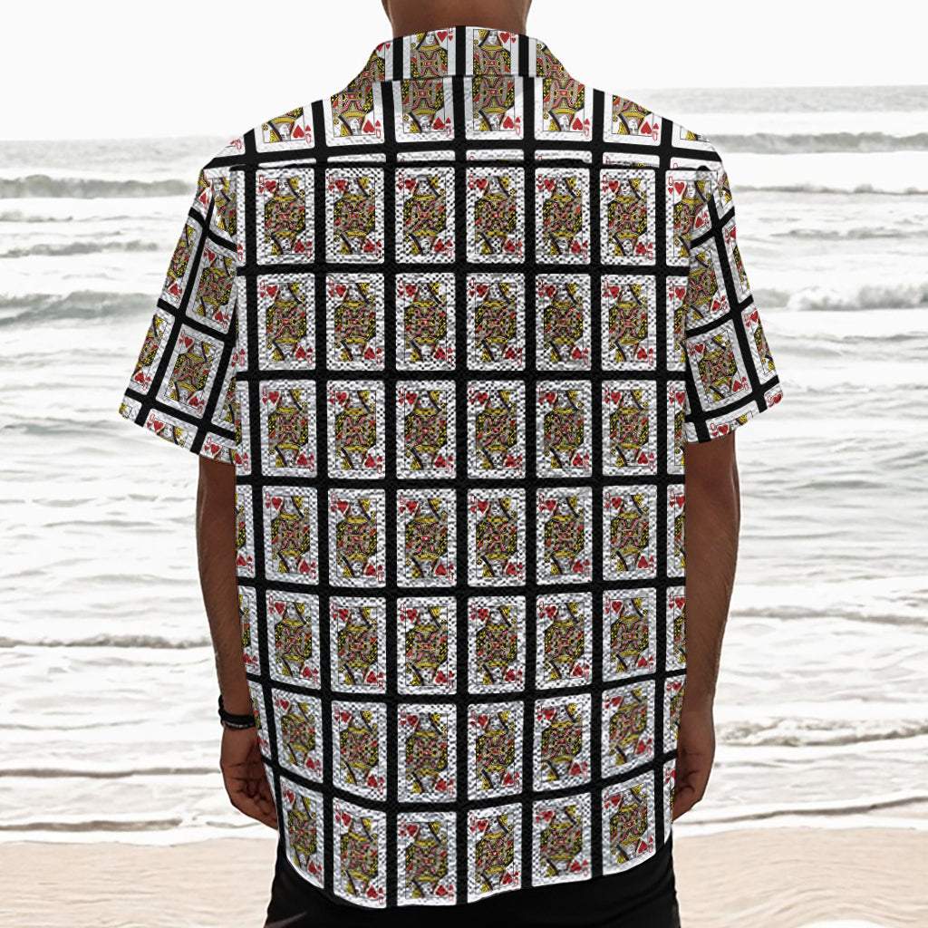 Queen Of Hearts Pattern Print Textured Short Sleeve Shirt