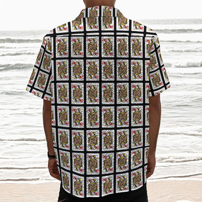 Queen Of Hearts Pattern Print Textured Short Sleeve Shirt