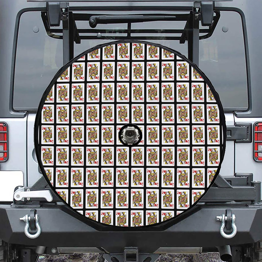Queen Of Hearts Pattern Print Tire Cover With Camera Hole