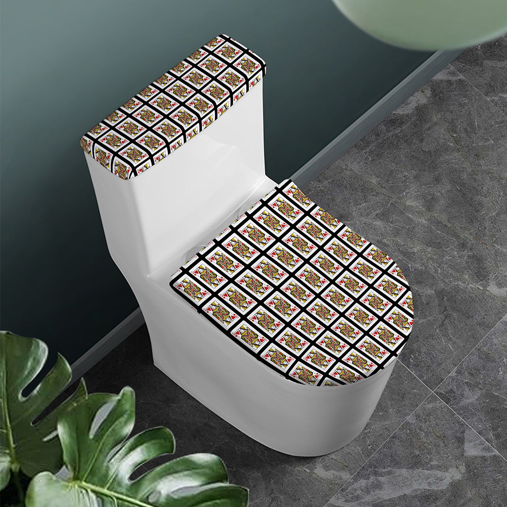 Queen Of Hearts Pattern Print Toilet Lid And Tank Cover Set