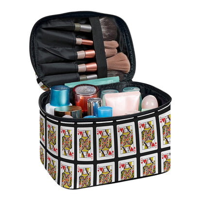 Queen Of Hearts Pattern Print Travel Makeup Bag