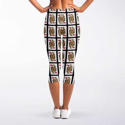 Queen Of Hearts Pattern Print Women's Capri Leggings