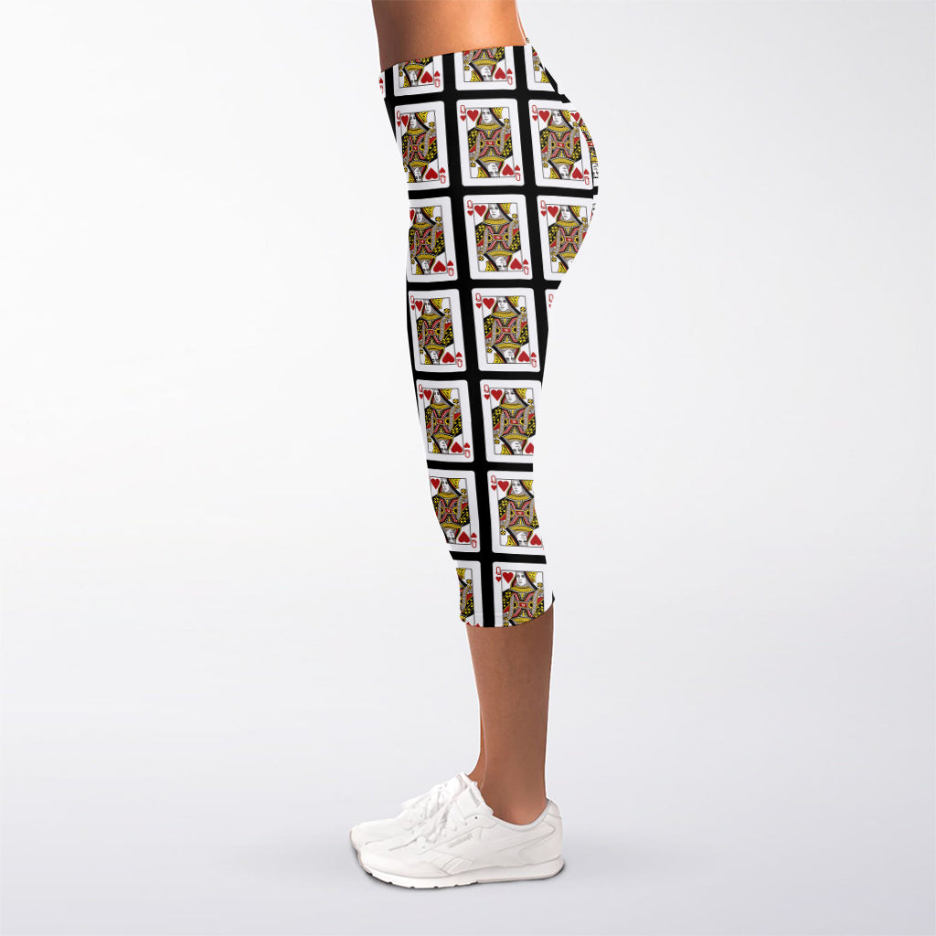 Queen Of Hearts Pattern Print Women's Capri Leggings