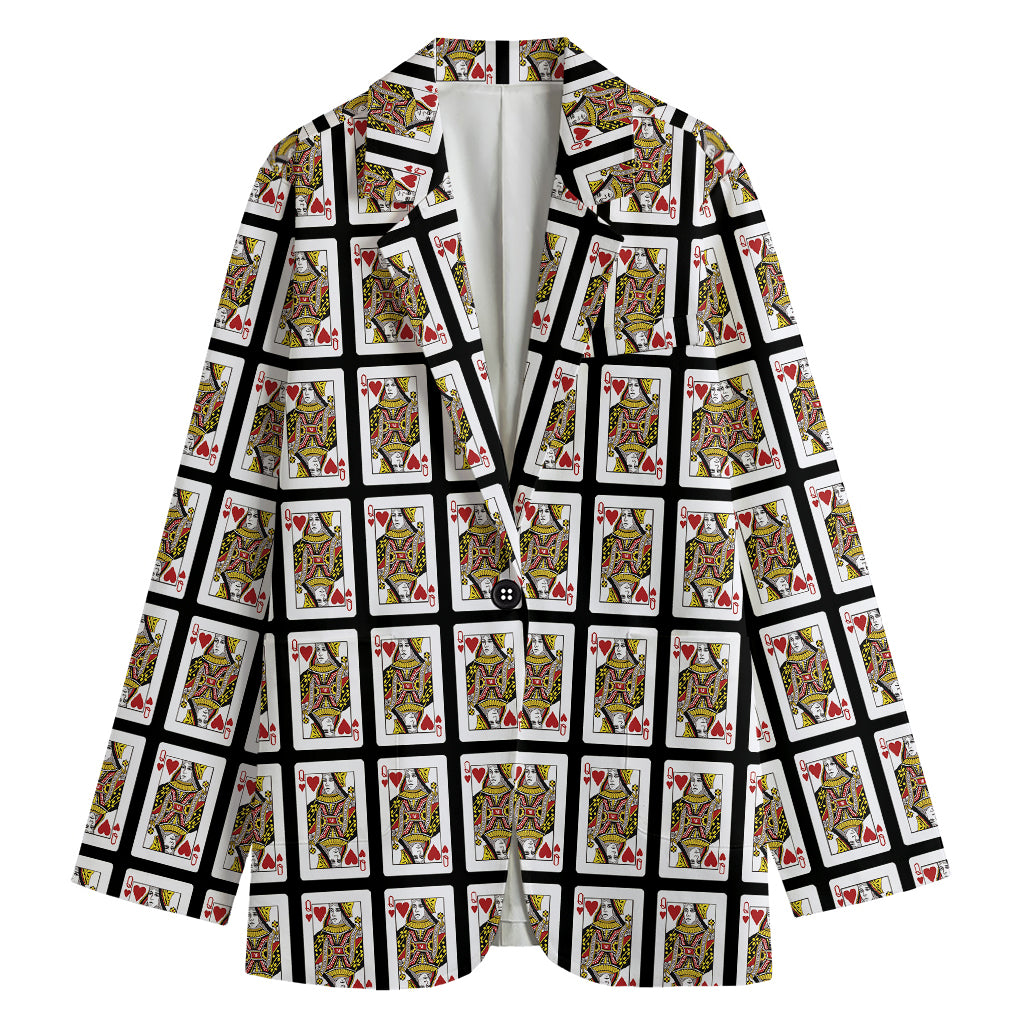 Queen Of Hearts Pattern Print Women's Cotton Blazer