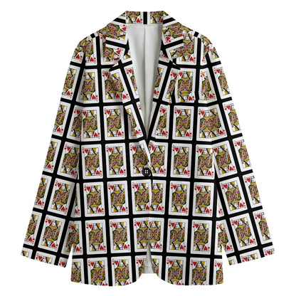 Queen Of Hearts Pattern Print Women's Cotton Blazer
