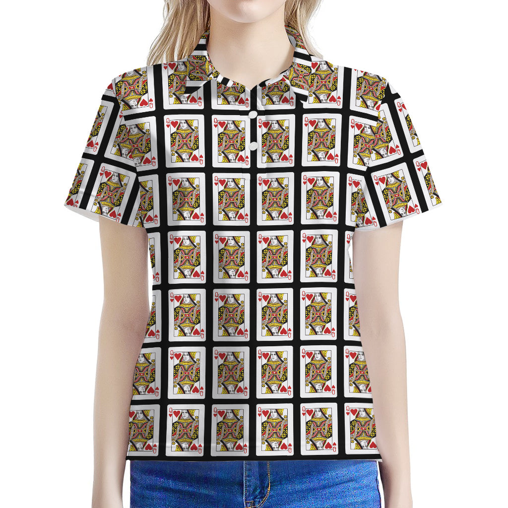 Queen Of Hearts Pattern Print Women's Polo Shirt