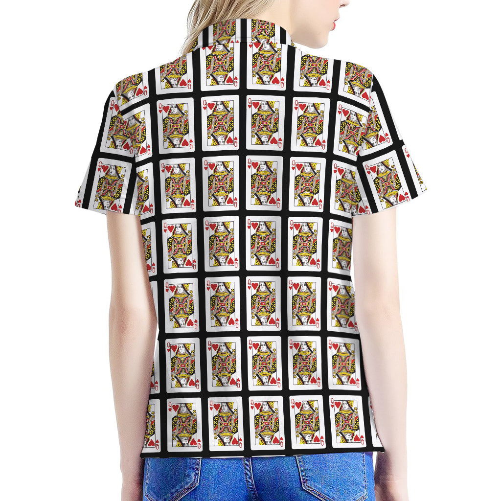 Queen Of Hearts Pattern Print Women's Polo Shirt
