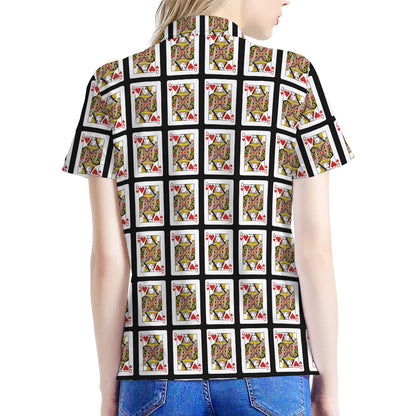 Queen Of Hearts Pattern Print Women's Polo Shirt