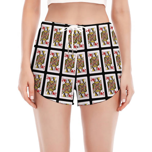 Queen Of Hearts Pattern Print Women's Split Running Shorts